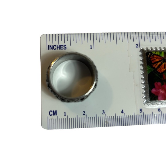 Sterling Silver and Black Ring Unisex Heavy Wide Band 925 Vintage Size 10.5 - Picture 7 of 8